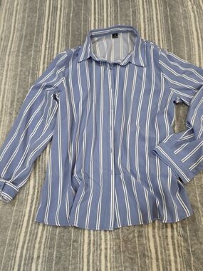 Womens Classic Striped Button-Up Shirt - Blue